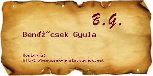 Benácsek Gyula névjegykártya